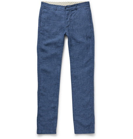 slim fit checked linen trousers