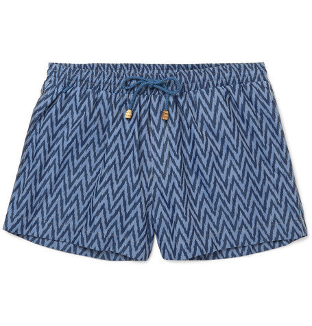 printed short length swim shorts