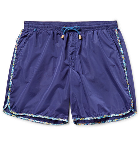printed mid length swim shorts