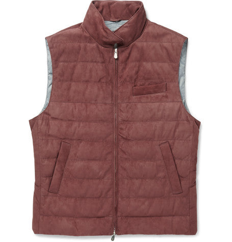 quilted suede down gilet