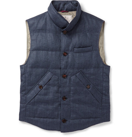 quilted herringbone linen down gilet
