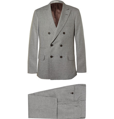 grey slim fit houndstooth linen  wool and silk blend suit
