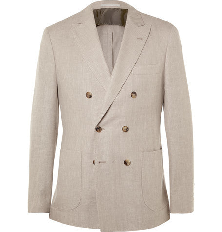 stone double breasted linen  wool and silk blend blazer