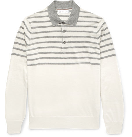 striped cashmere and silk blend polo shirt