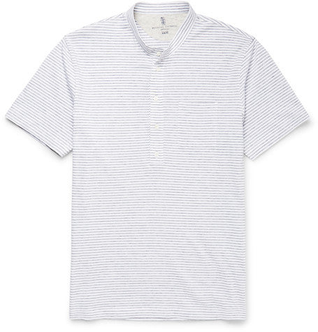 grandad collar striped cotton henley t shirt