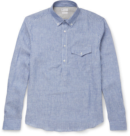 slim fit button down collar striped linen shirt