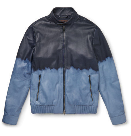 slim fit degrade waxed leather bomber jacket