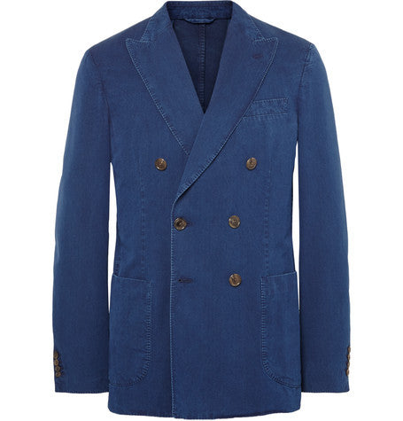 blue double breasted denim blazer