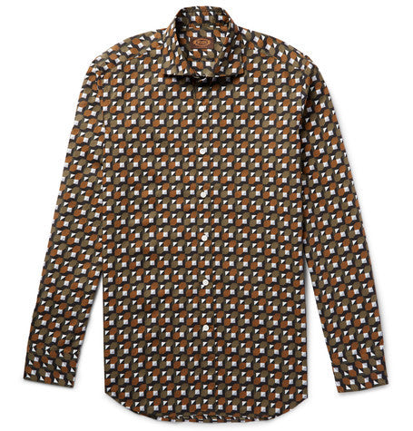 slim fit geometric print cotton shirt