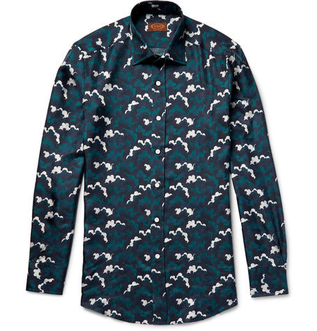 cloud print silk twill shirt