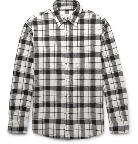 slim fit checked linen and cotton blend shirt