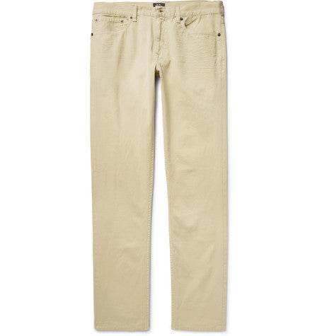 slim fit garment dyed cotton twill trousers