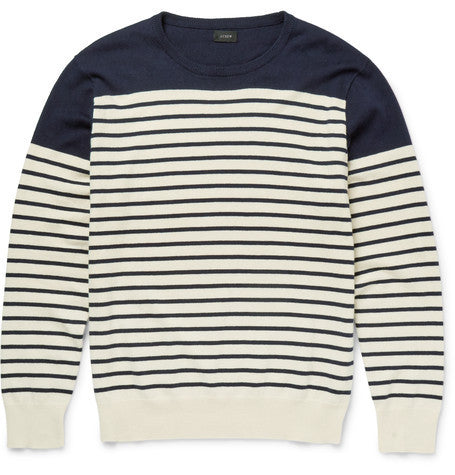 slim fit striped cotton and cashmere blend sweater
