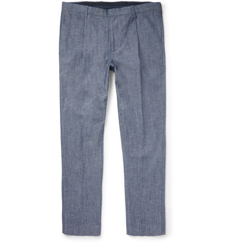 tapered pleated denim trousers