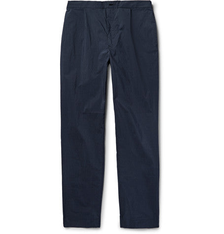 textured cotton blend trousers
