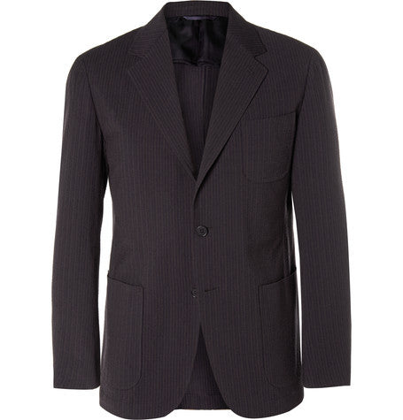 slim fit striped wool and cotton blend seersucker blazer