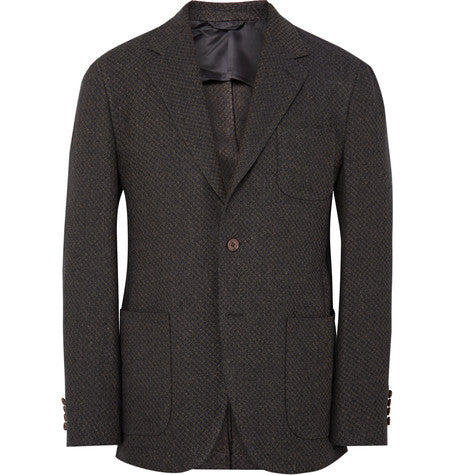 blue slim fit melange linen blazer