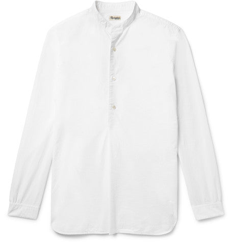 grandad collar cotton seersucker shirt