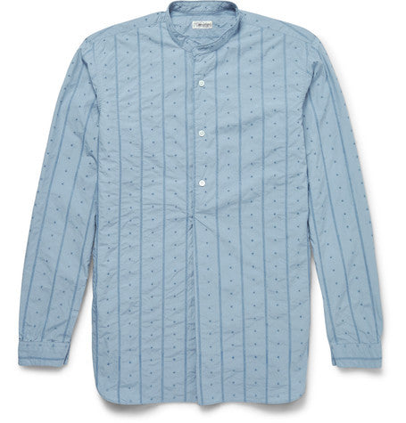 grandad collar embroidered cotton poplin shirt