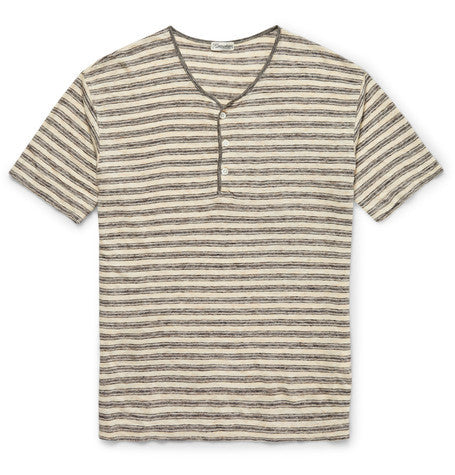 slim fit striped linen jersey henley t shirt
