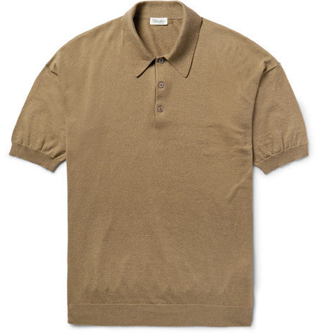 slim fit cotton  silk and linen blend polo shirt