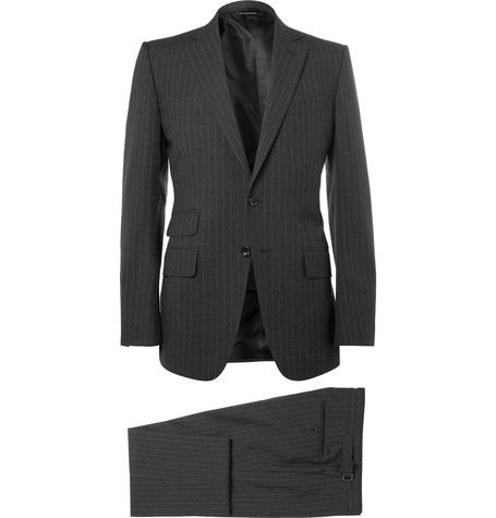 charcoal slim fit pinstriped wool three piece suit