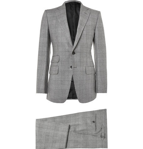 grey slim fit checked mohair  silk and wool blend three piece suit