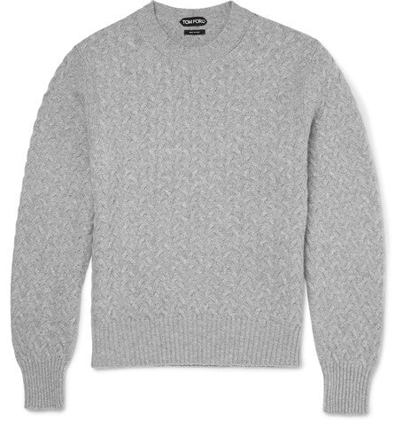 slim fit cable knit cotton and cashmere blend sweater
