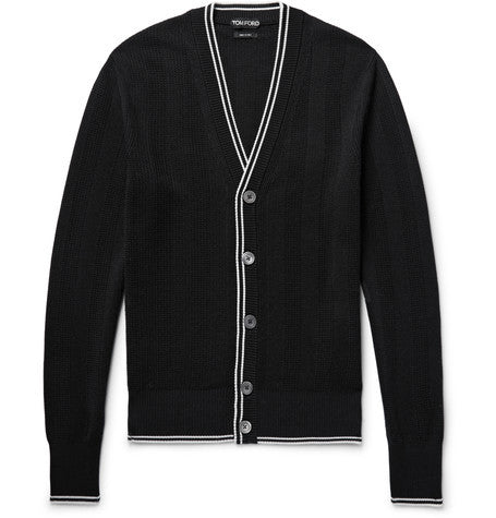 contrast tipped silk and cotton blend cardigan