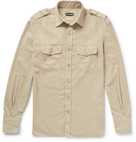 slim fit washed cotton twill shirt