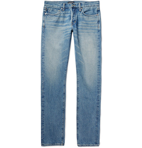 slim fit washed selvedge denim jeans