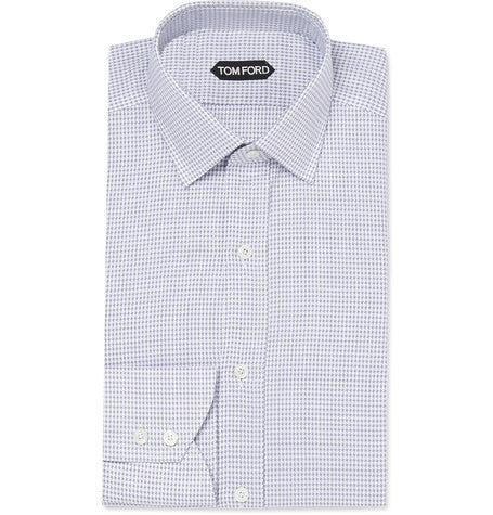 grey slim fit houndstooth cotton shirt