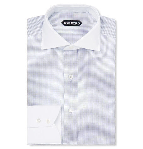 slim fit contrast collar checked cotton shirt