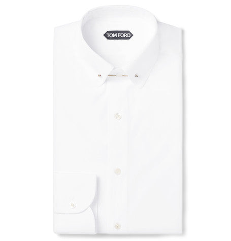 white slim fit pinned collar cotton shirt
