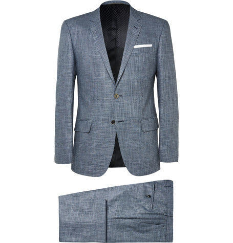 blue hutson gander slim fit slub canvas suit