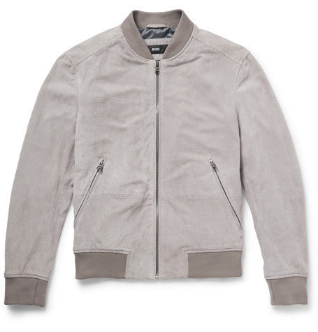 perforated suede bomber jacket