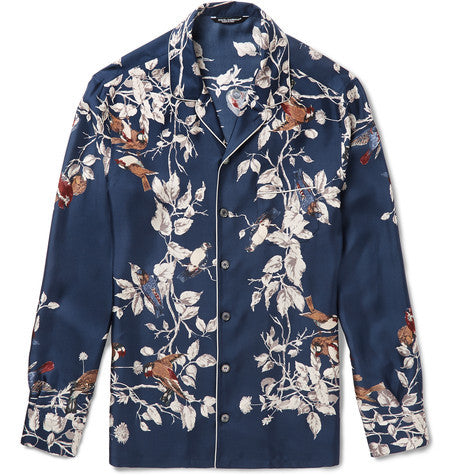 camp collar printed silk shirt