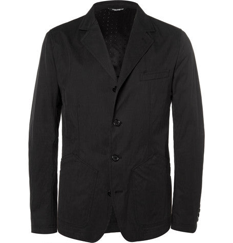 black slim fit cotton blend gabardine blazer