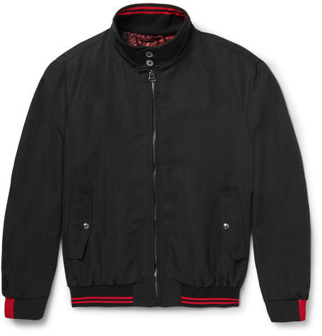 contrast trimmed wool blend bomber jacket