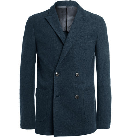 navy koston slim fit double breasted textured cotton suit jacket