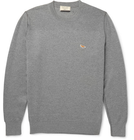 textured knit panelled merino wool sweater