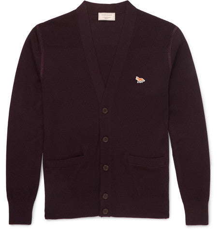 textured knit panelled merino wool cardigan