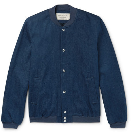 printed denim bomber jacket