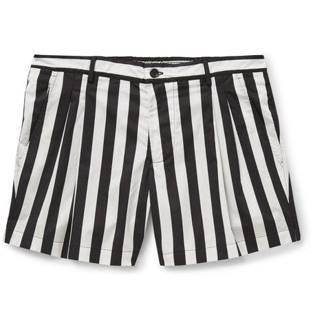 striped mid length cotton blend swim shorts