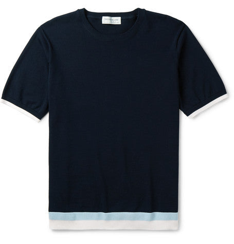 stripe trimmed knitted cotton t shirt