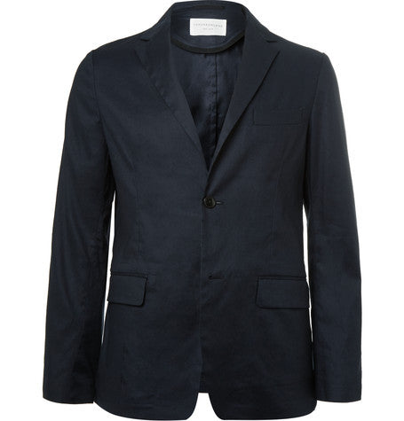 navy slim fit cotton blend blazer