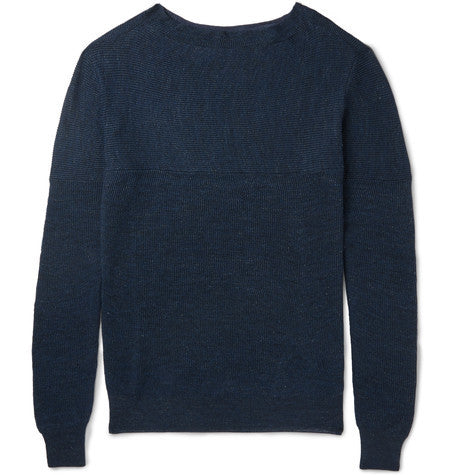 slim fit ribbed linen and wool blend sweater