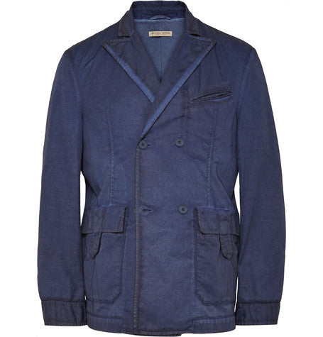 blue slim fit double breasted cotton blazer