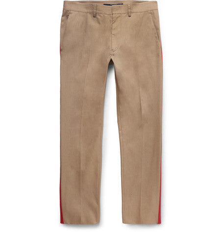 slim fit stripe trimmed cotton blend trousers