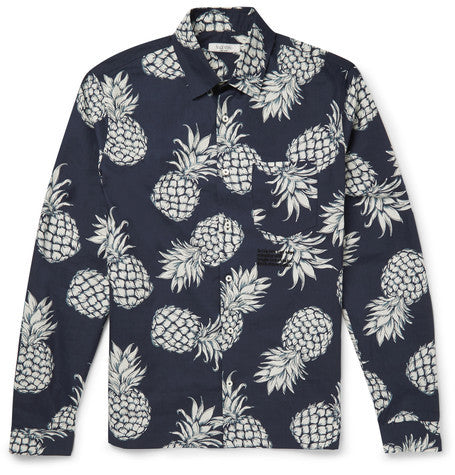 embroidered pineapple print cotton shirt